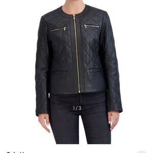 Cole Haan women’s slim fit quilted leather jacket